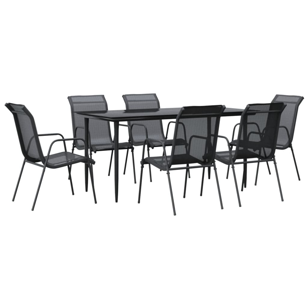 8721012049475_a_en_hd_1 vidaXL 7 Piece Garden Dining Set Black Steel and Textilene - Image 2