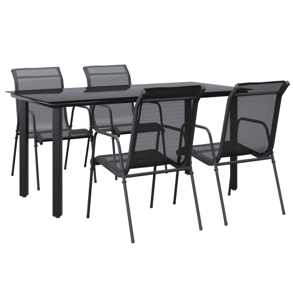 8721012049543_a_en_hd_1 vidaXL 5 Piece Garden Dining Set Black Steel and Textilene - Image 2