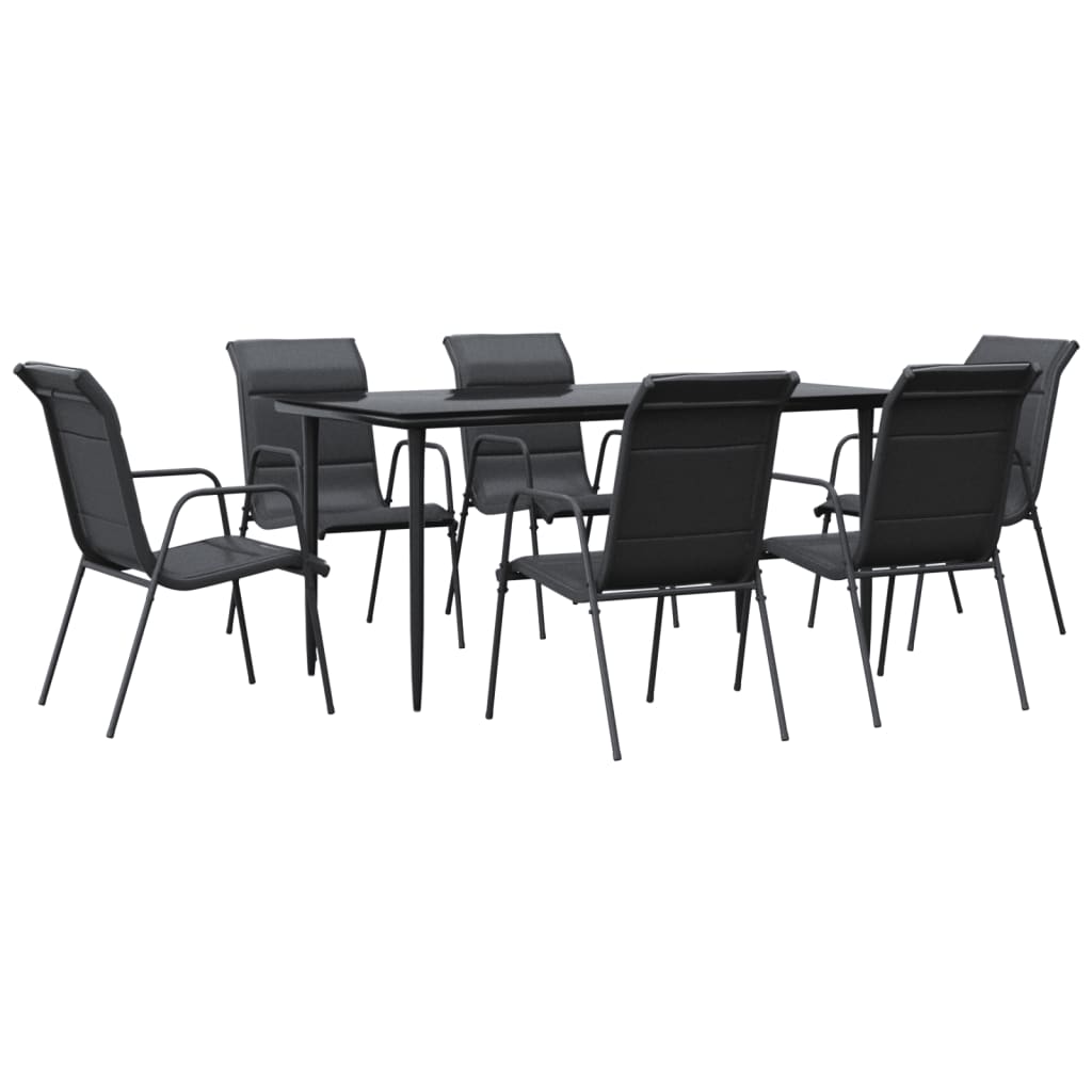 8721012049673_a_en_hd_1 vidaXL 7 Piece Garden Dining Set Black Steel and Textilene - Image 2