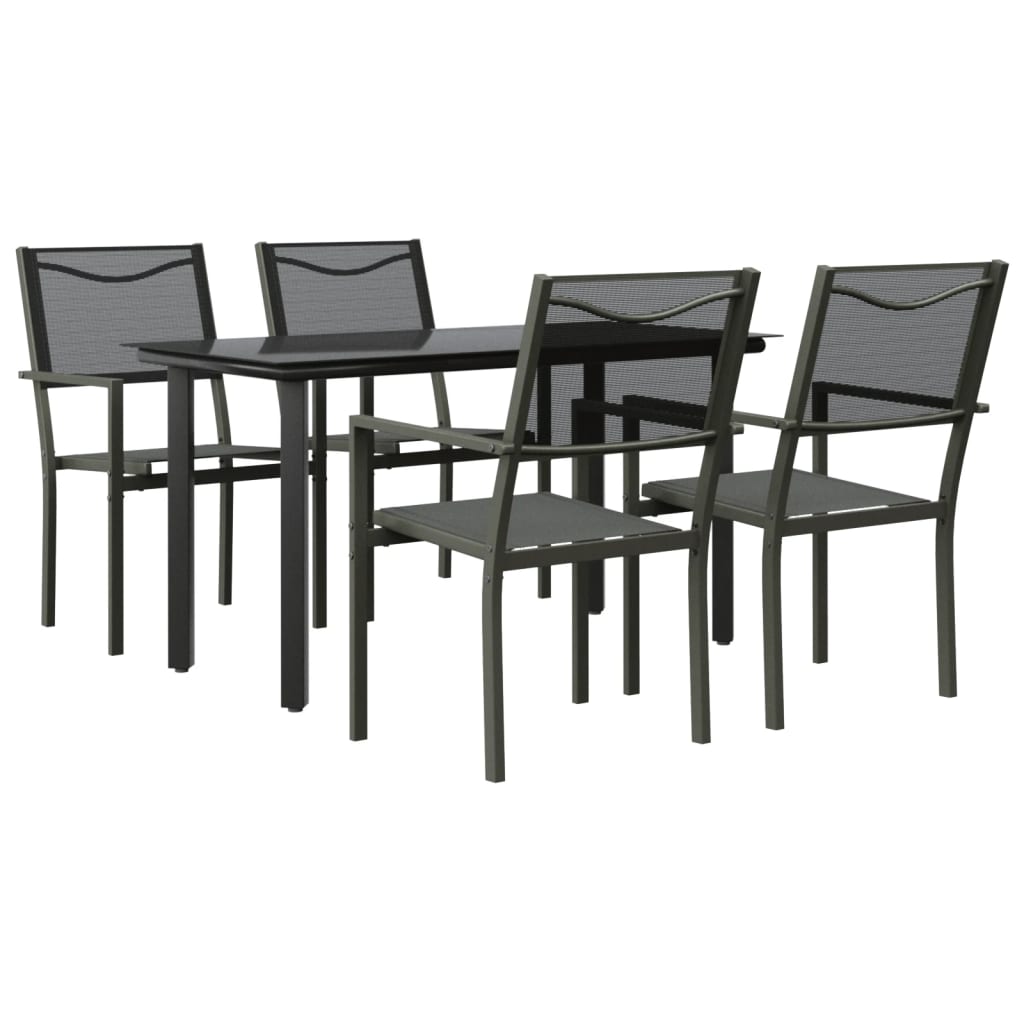 8721012049888_a_en_hd_1 vidaXL 5 Piece Garden Dining Set Black Steel and Textilene - Image 2