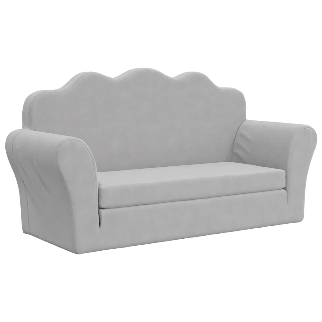 8721012057364_a_en_hd_1 vidaXL Kids' Sofa Bed 2-Seater Light Grey Soft Plush - Image 2