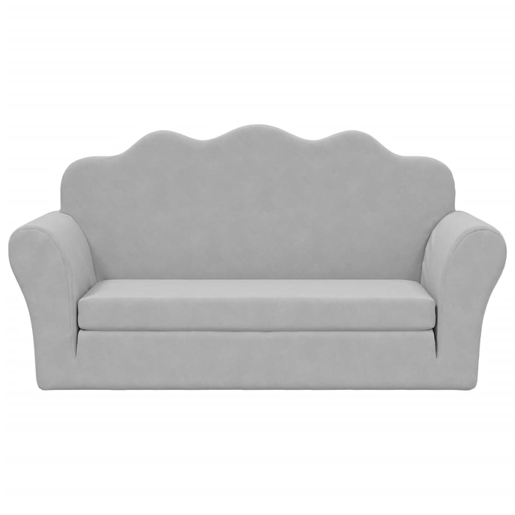8721012057364_g_en_hd_1 vidaXL Kids' Sofa Bed 2-Seater Light Grey Soft Plush - Image 3