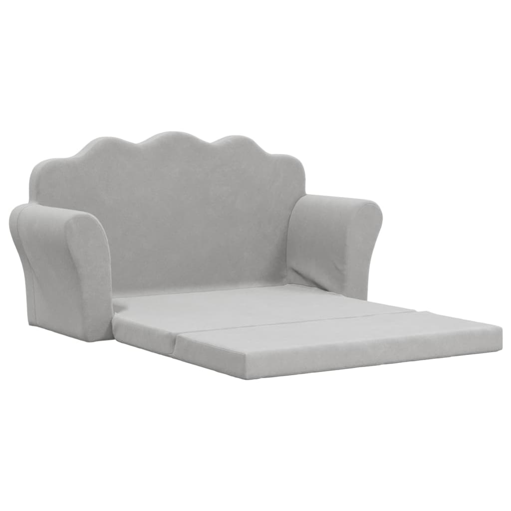 8721012057364_g_en_hd_2 vidaXL Kids' Sofa Bed 2-Seater Light Grey Soft Plush - Image 4