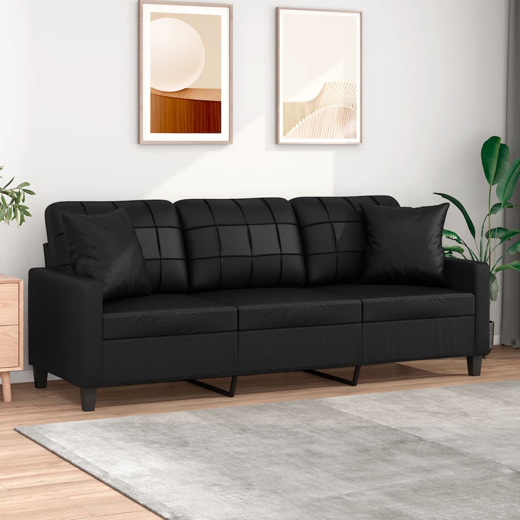 8721012057753_m_en_hd_1 vidaXL 3-Seater Sofa with Throw Pillows Black 180 cm Faux Leather - Image 1