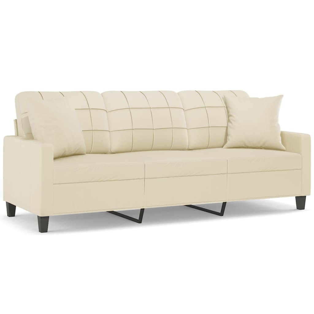 8721012057760_a_en_hd_1 vidaXL 3-Seater Sofa with Throw Pillows Cream 180 cm Faux Leather - Image 2