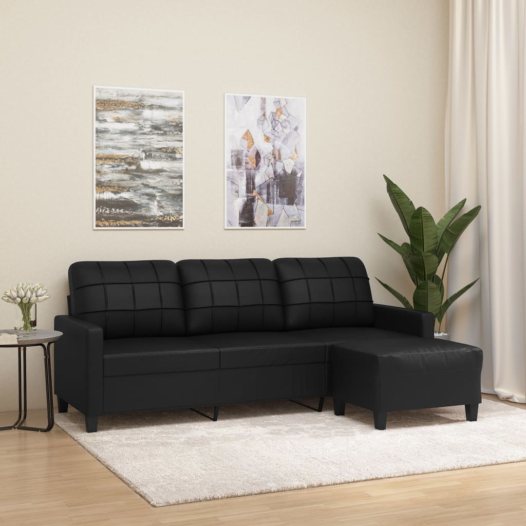 8721012059818_m_en_hd_1 vidaXL 3-Seater Sofa with Footstool Black 180 cm Faux Leather - Image 1