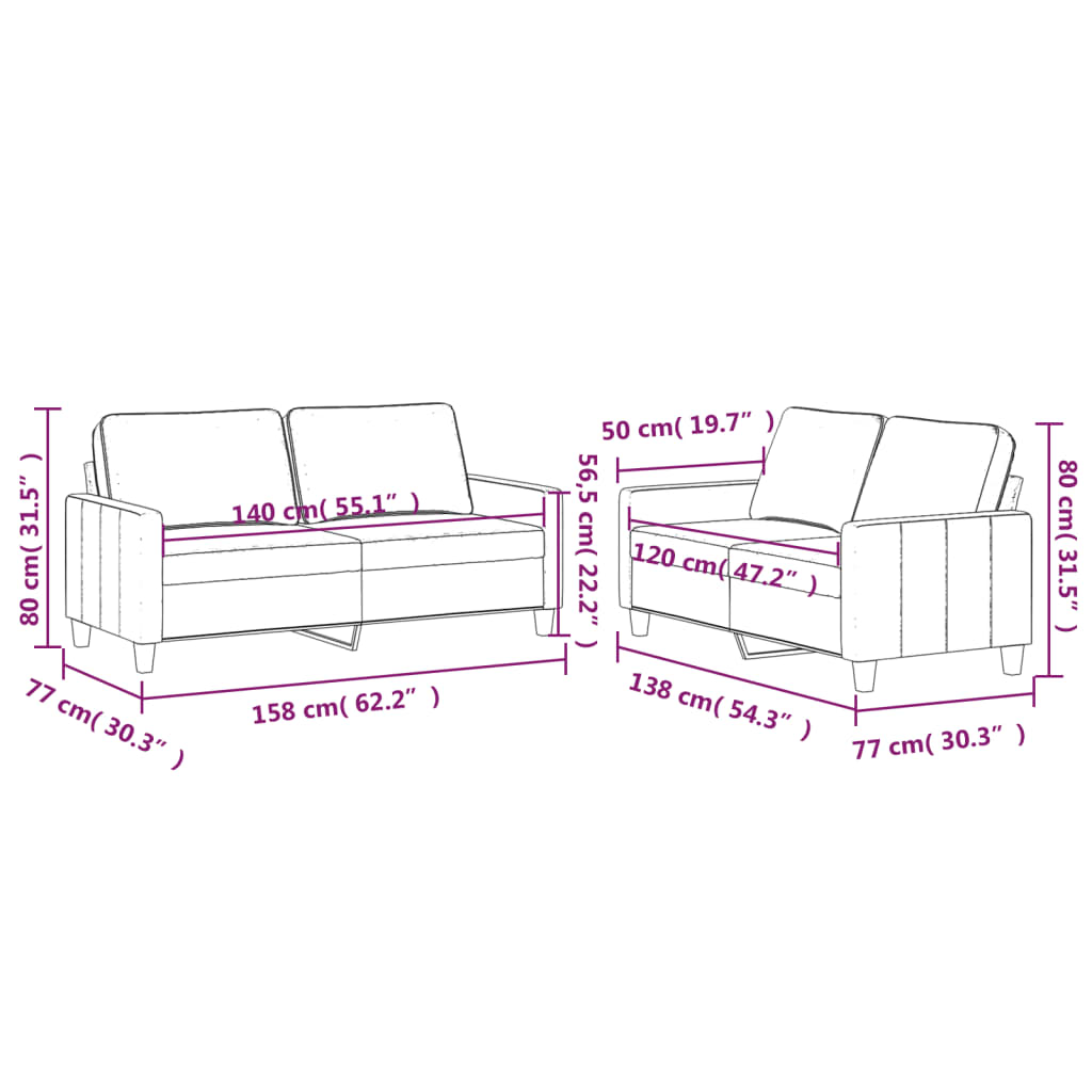 8721012064638_g_en_hd_4 vidaXL 2 Piece Sofa Set with Cushions Light Grey Velvet - Image 6