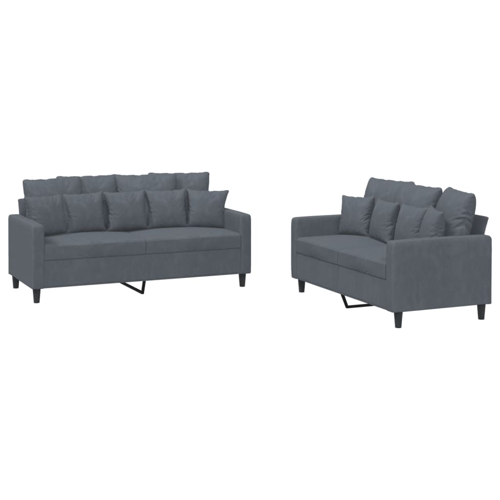 8721012066687_a_en_hd_1 vidaXL 2 Piece Sofa Set with Cushions Dark Grey Velvet - Image 2