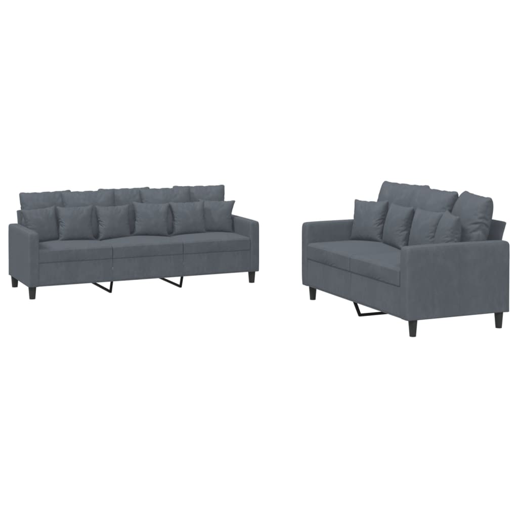 8721012066885_a_en_hd_1 vidaXL 2 Piece Sofa Set with Cushions Dark Grey Velvet - Image 2