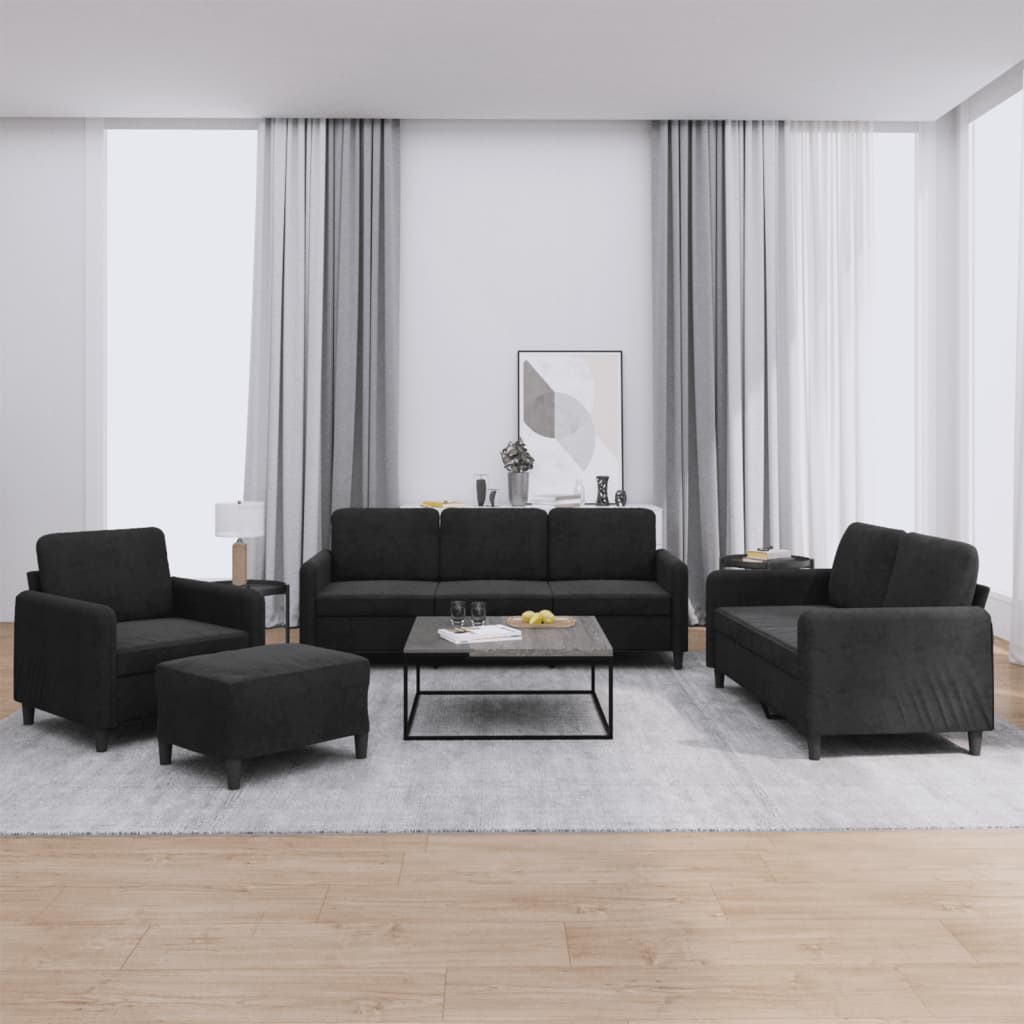 vidaXL 4 Piece Sofa Set Black Velvet
