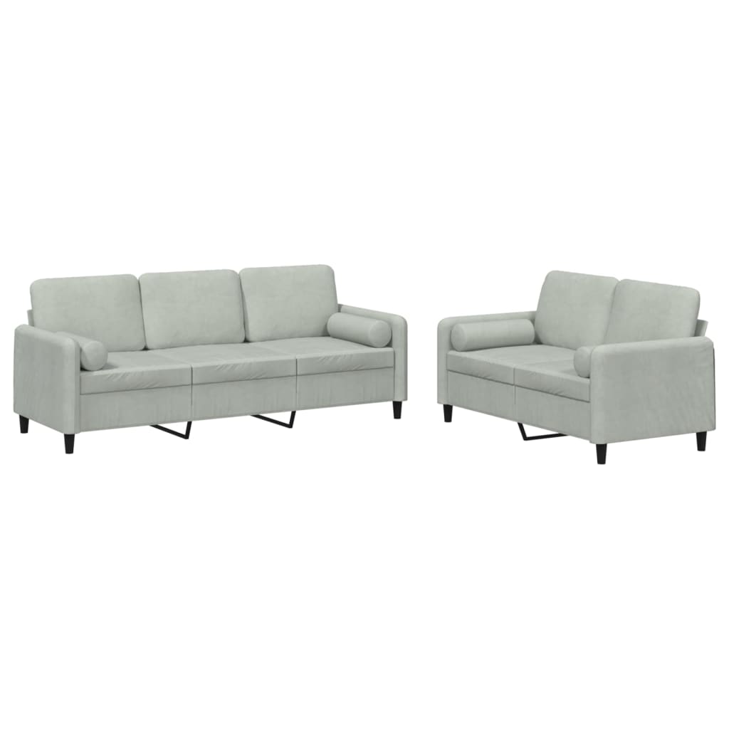 8721012070011_a_en_hd_1 vidaXL 2 Piece Sofa Set with Pillows Light Grey Velvet - Image 2