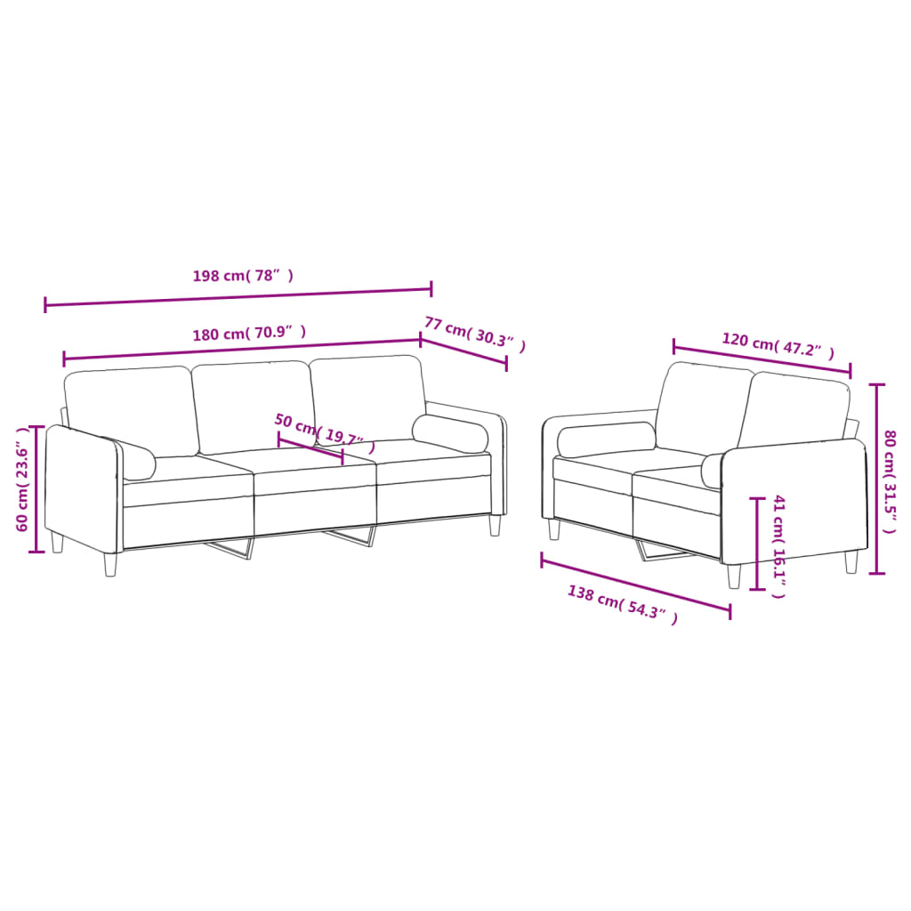8721012070011_g_en_hd_6 vidaXL 2 Piece Sofa Set with Pillows Light Grey Velvet - Image 8