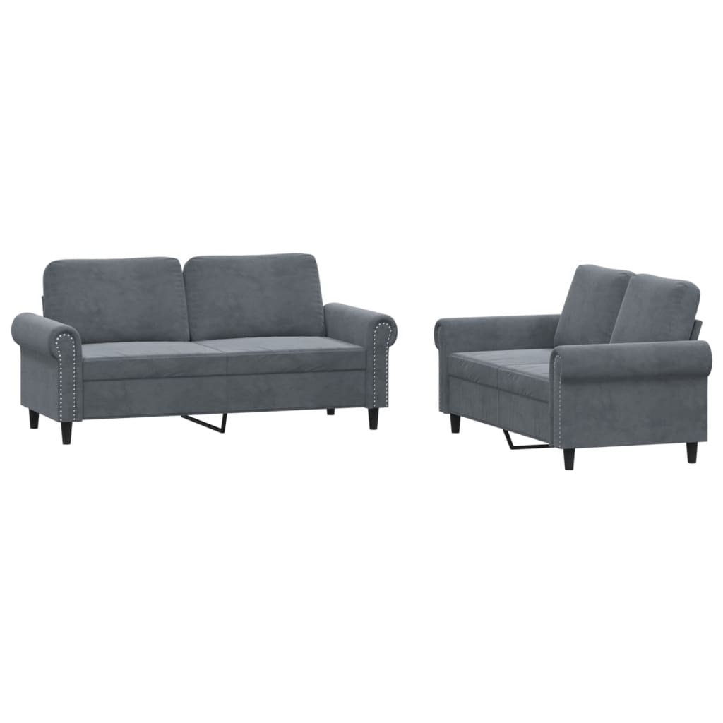 8721012071780_a_en_hd_1 vidaXL 2 Piece Sofa Set with Cushions Dark Grey Velvet - Image 2