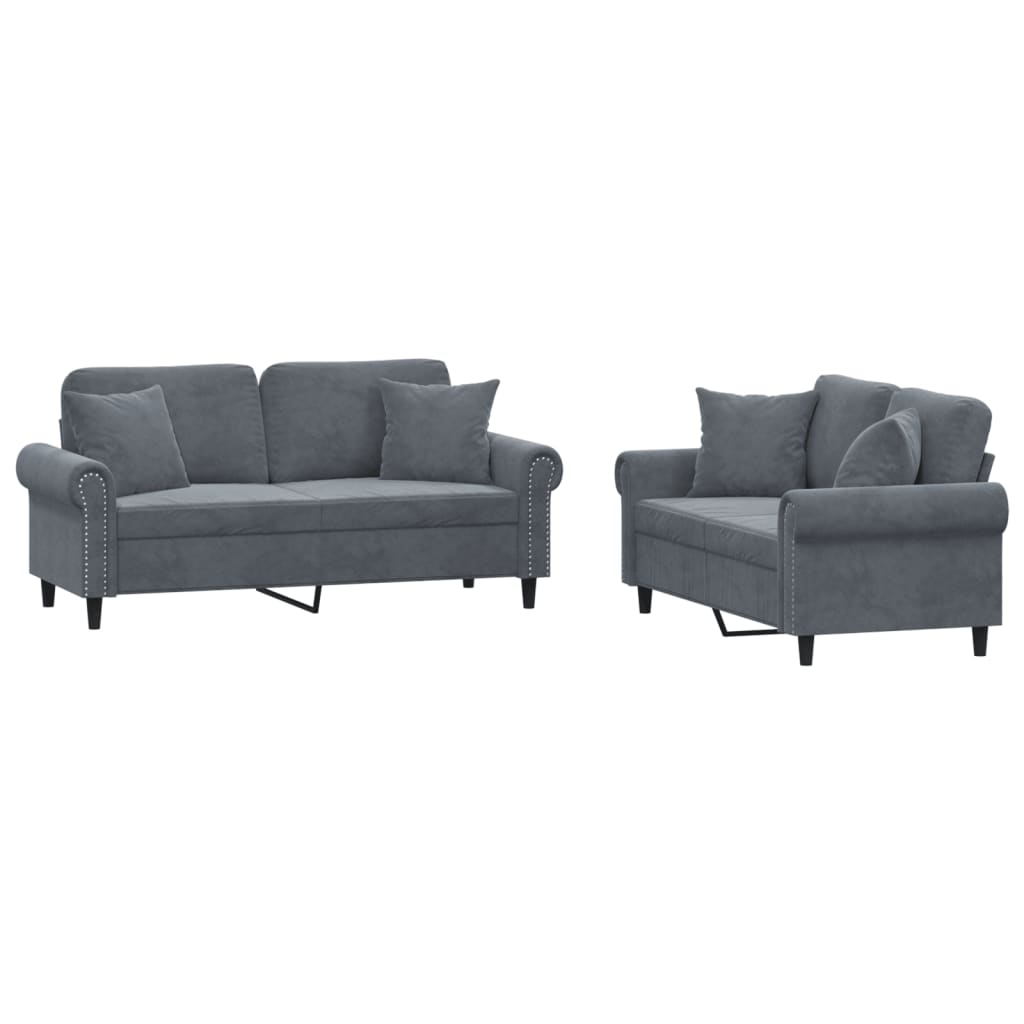 8721012071988_a_en_hd_1 vidaXL 2 Piece Sofa Set with Pillows Dark Grey Velvet - Image 2