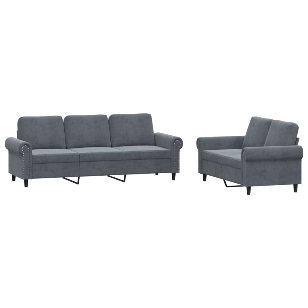 8721012072183_a_en_hd_1 vidaXL 2 Piece Sofa Set with Cushions Dark Grey Velvet - Image 2