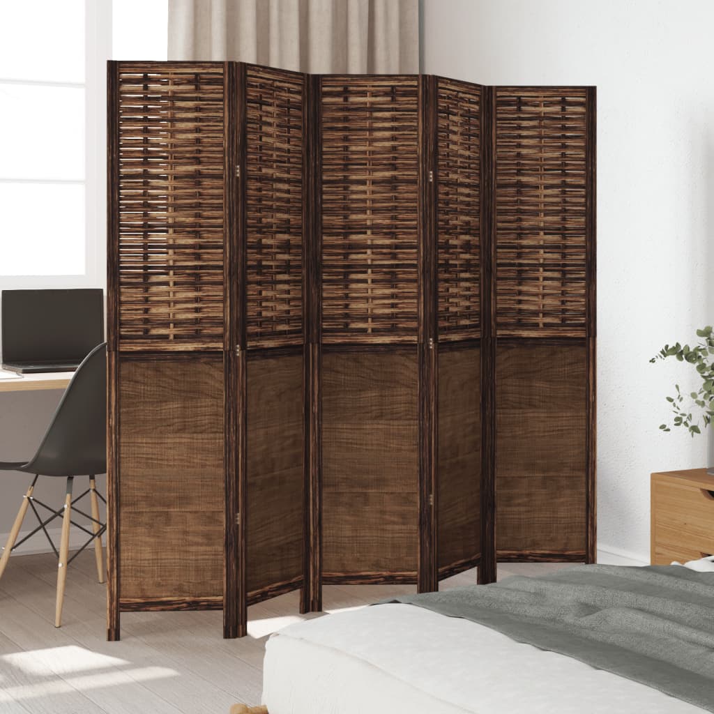 8721012074064_g_en_hd_1 vidaXL Room Divider 5 Panels Dark Brown Solid Wood Paulownia - Image 3