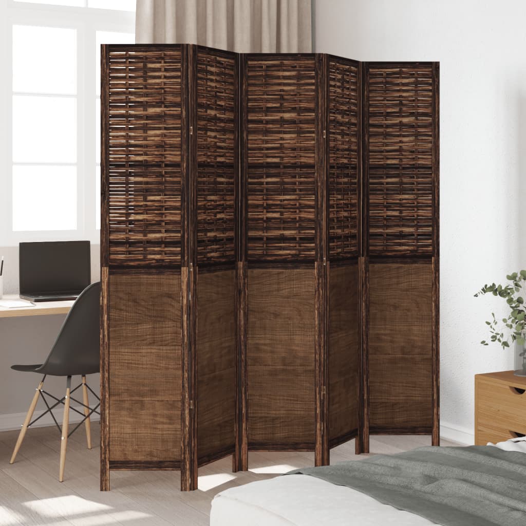8721012074071_g_en_hd_1 vidaXL Room Divider 5 Panels Dark Brown Solid Wood Paulownia - Image 3