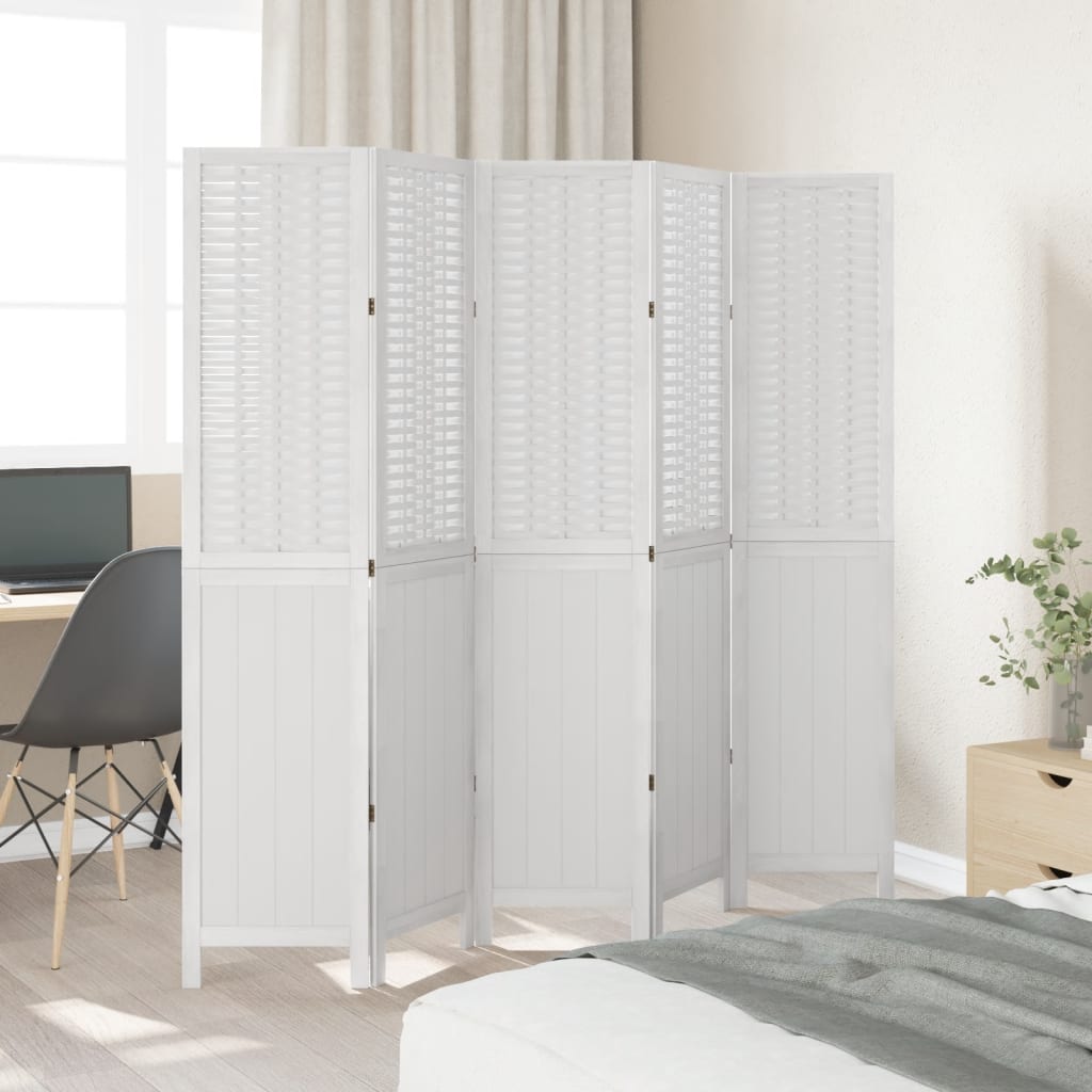 8721012074224_g_en_hd_1 vidaXL Room Divider 5 Panels White Solid Wood Paulownia - Image 3
