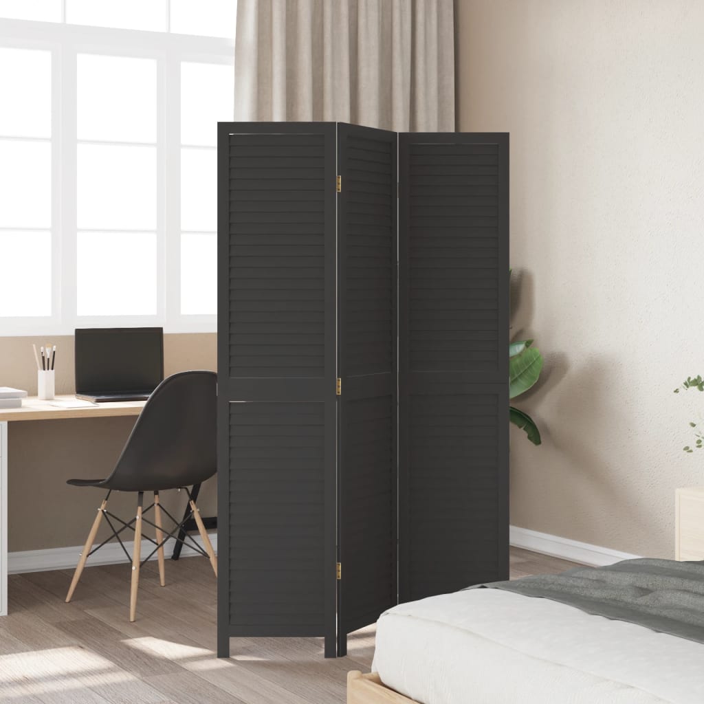 8721012075429_g_en_hd_1 vidaXL Room Divider 3 Panels Black Solid Wood Paulownia - Image 3