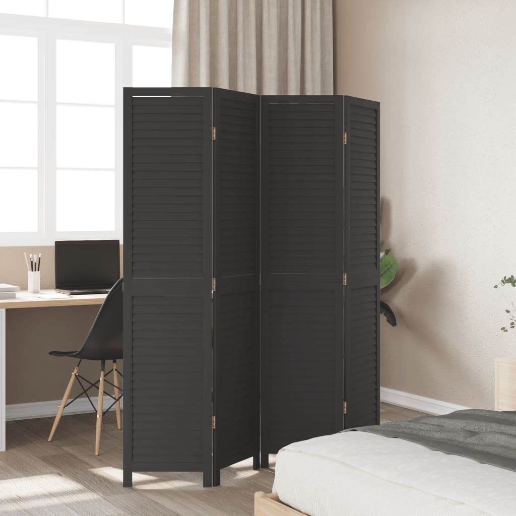 8721012075467_g_en_hd_1 vidaXL Room Divider 4 Panels Black Solid Wood Paulownia - Image 3