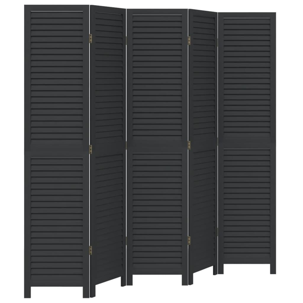 8721012075504_a_en_hd_1 vidaXL Room Divider 5 Panels Black Solid Wood Paulownia - Image 2