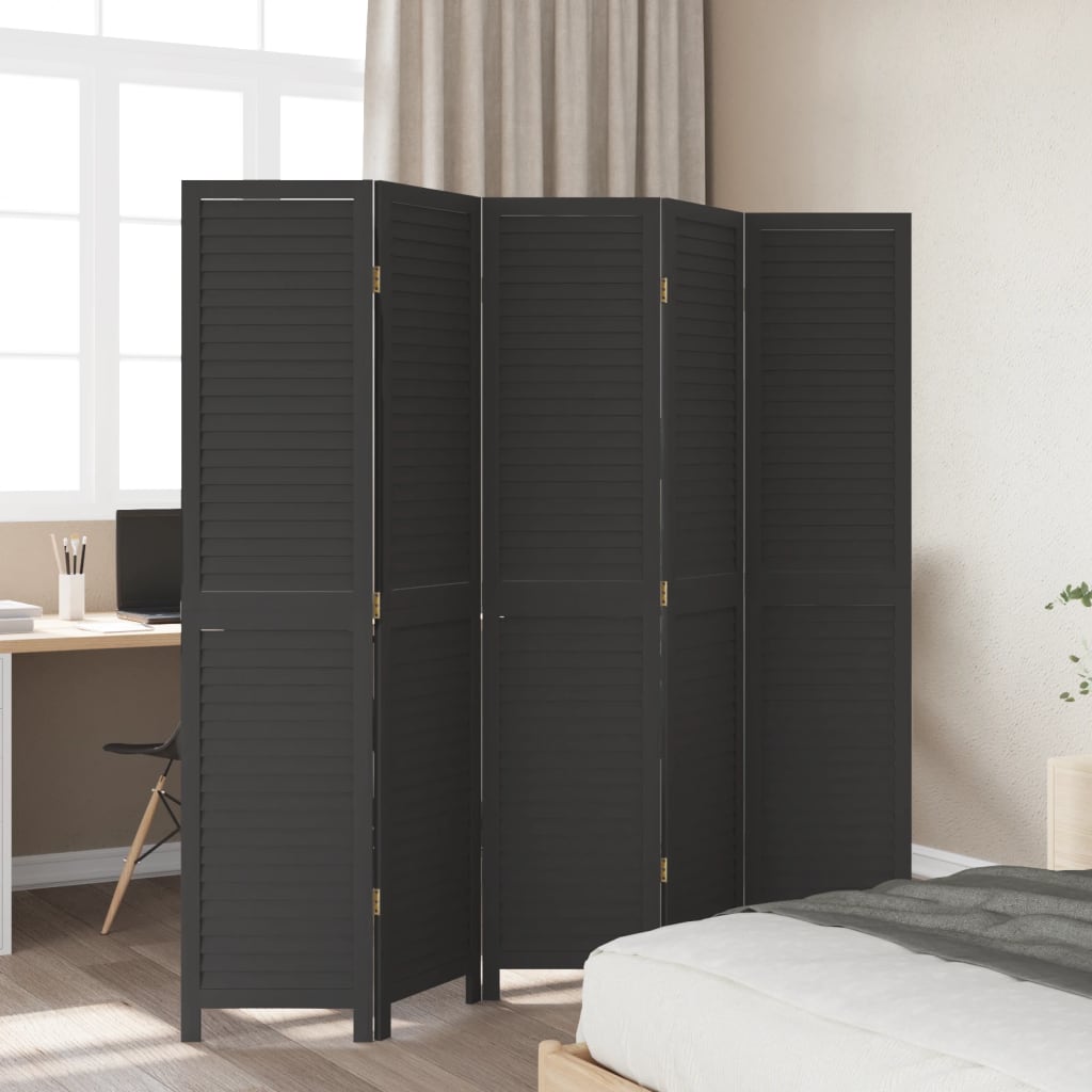 8721012075504_g_en_hd_1 vidaXL Room Divider 5 Panels Black Solid Wood Paulownia - Image 3