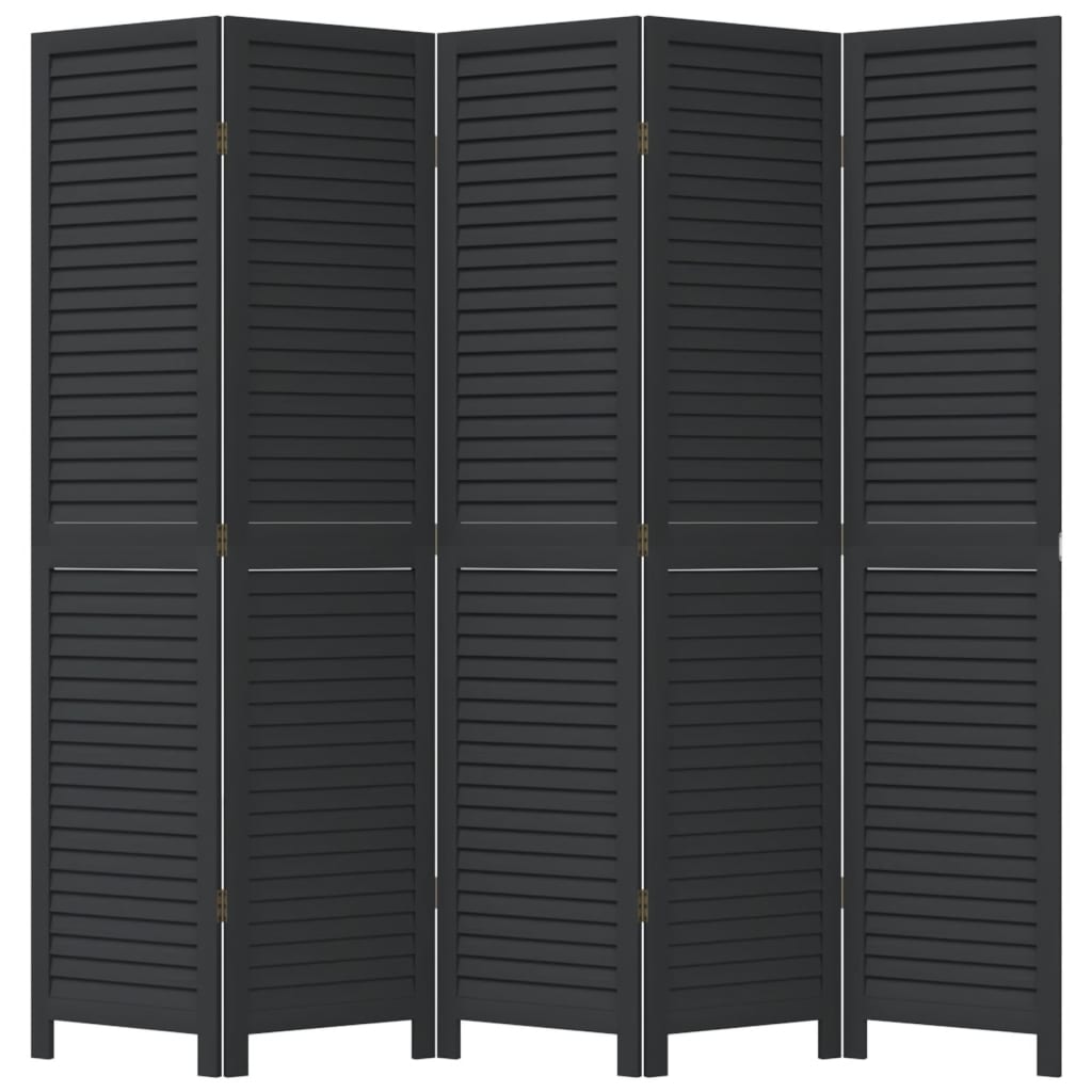 8721012075504_g_en_hd_2 vidaXL Room Divider 5 Panels Black Solid Wood Paulownia - Image 4