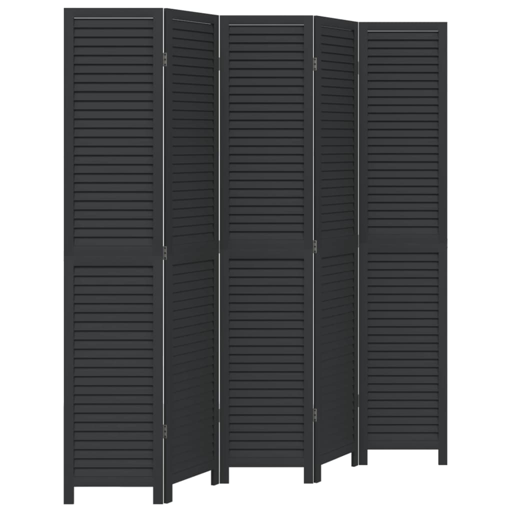 8721012075511_a_en_hd_1 vidaXL Room Divider 5 Panels Black Solid Wood Paulownia - Image 2