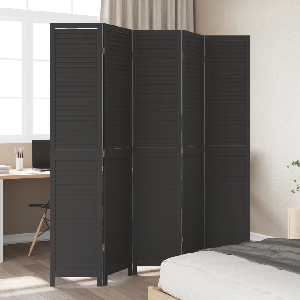 8721012075511_g_en_hd_1 vidaXL Room Divider 5 Panels Black Solid Wood Paulownia - Image 3