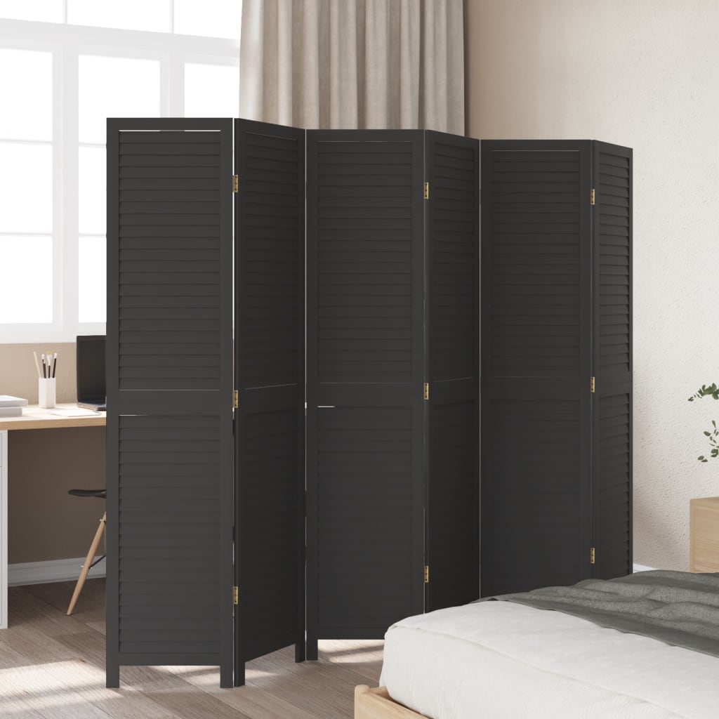 8721012075542_g_en_hd_1 vidaXL Room Divider 6 Panels Black Solid Wood Paulownia - Image 3