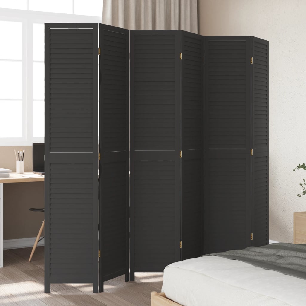 8721012075559_g_en_hd_1 vidaXL Room Divider 6 Panels Black Solid Wood Paulownia - Image 3