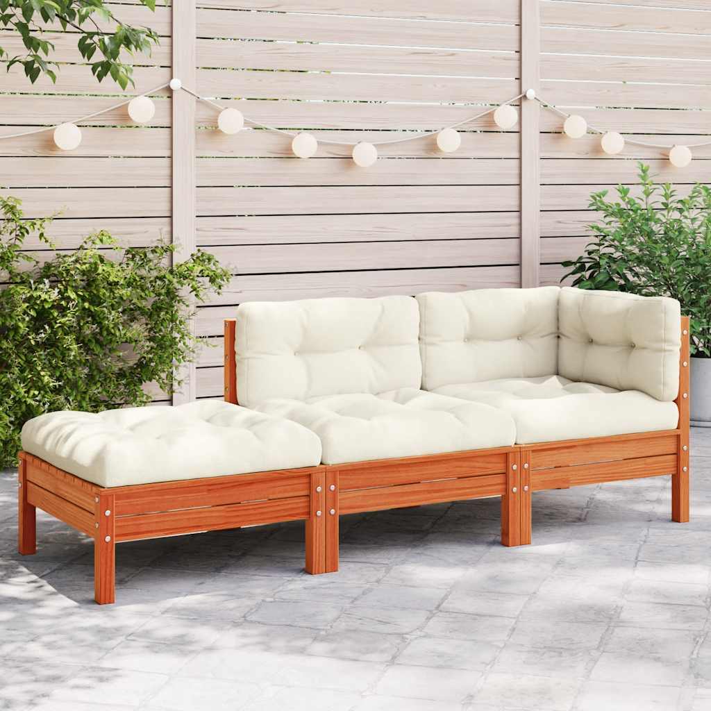 vidaXL Garden Sofa with Cushions and Footstool 3-Seater