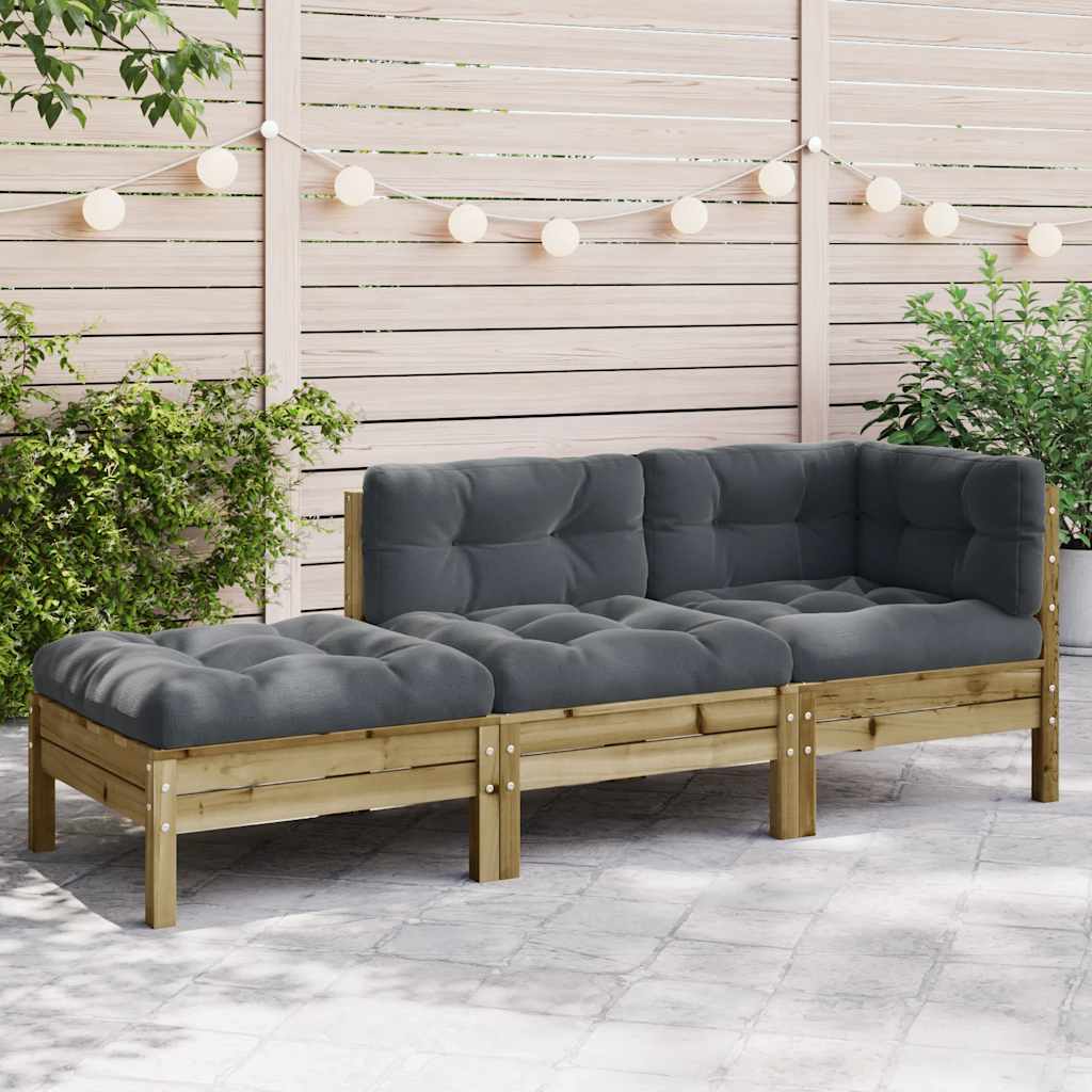 vidaXL Garden Sofa with Cushions and Footstool 3-Seater