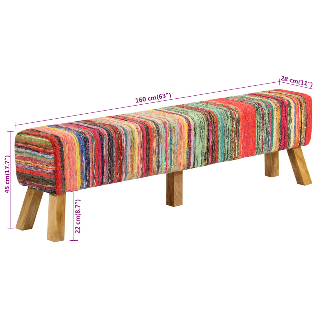 8721012086630_g_en_hd_6 vidaXL Bench Multicolour 160 cm Chindi Fabric and Solid Wood Mango - Image 7