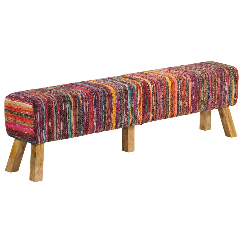 8721012086630_g_en_hd_7 vidaXL Bench Multicolour 160 cm Chindi Fabric and Solid Wood Mango - Image 8