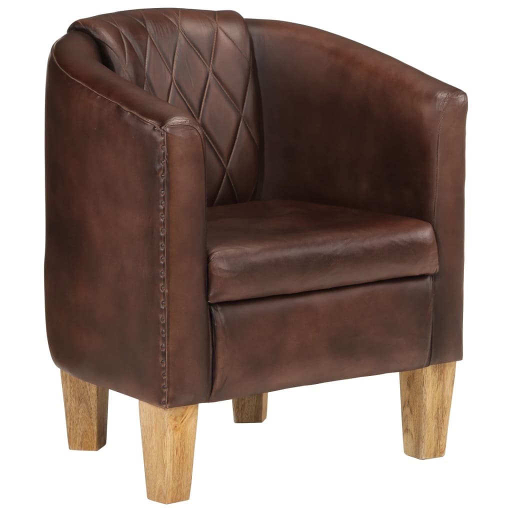 vidaXL Tub Chair Dark Brown Real Leather