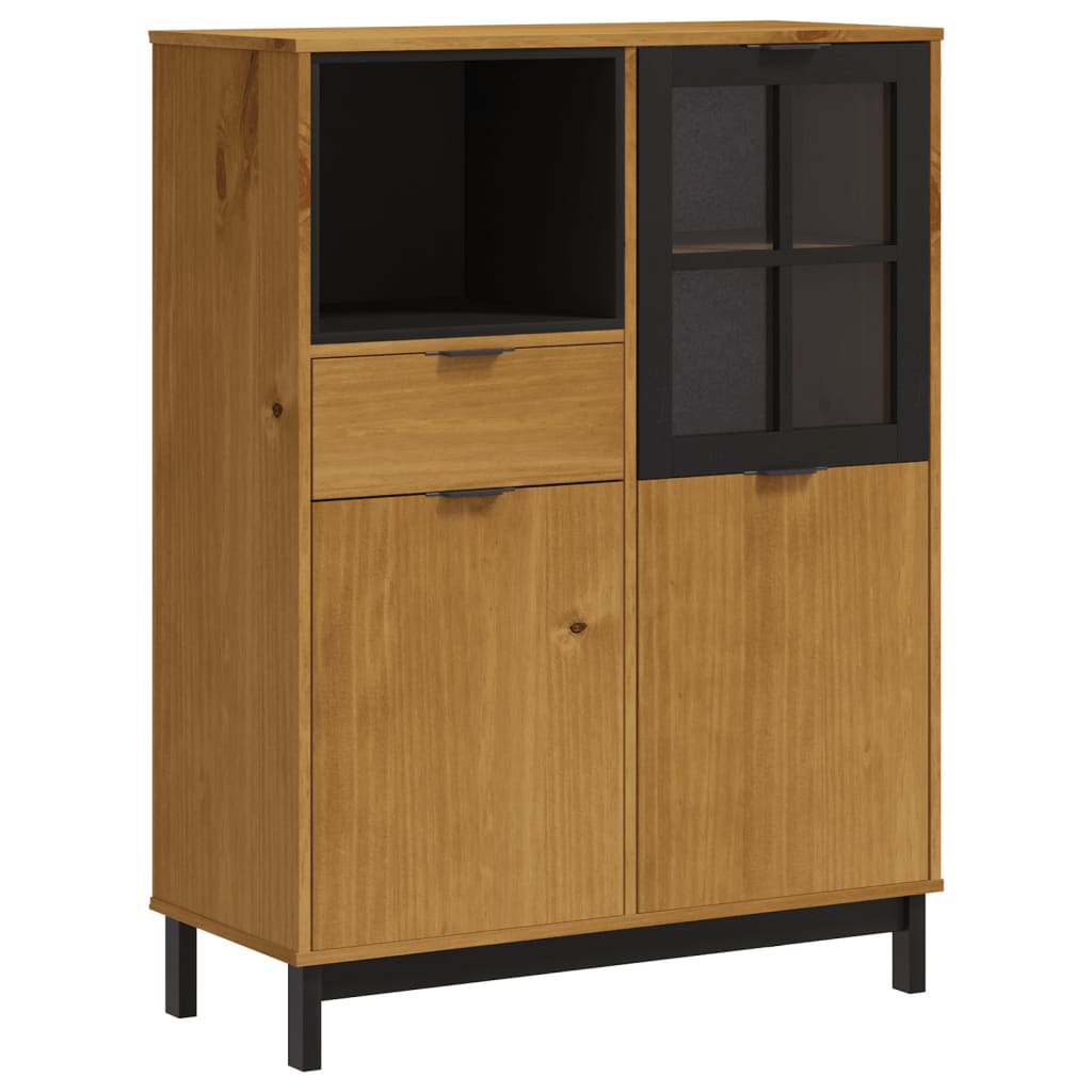 8721012107649_a_en_hd_1 vidaXL Highboard with Glass Door FLAM 92x40x122.5 cm Solid Wood Pine - Image 2
