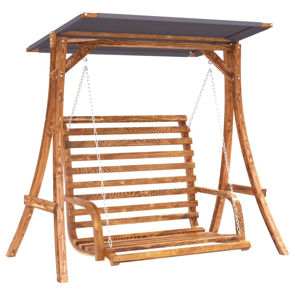 8721012119321_a_en_hd_1 vidaXL Swing Bench with Canopy Solid Wood Spruce with Teak Finish - Image 2
