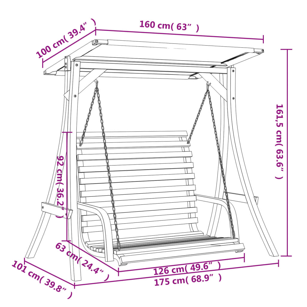 8721012119321_g_en_hd_6 vidaXL Swing Bench with Canopy Solid Wood Spruce with Teak Finish - Image 8