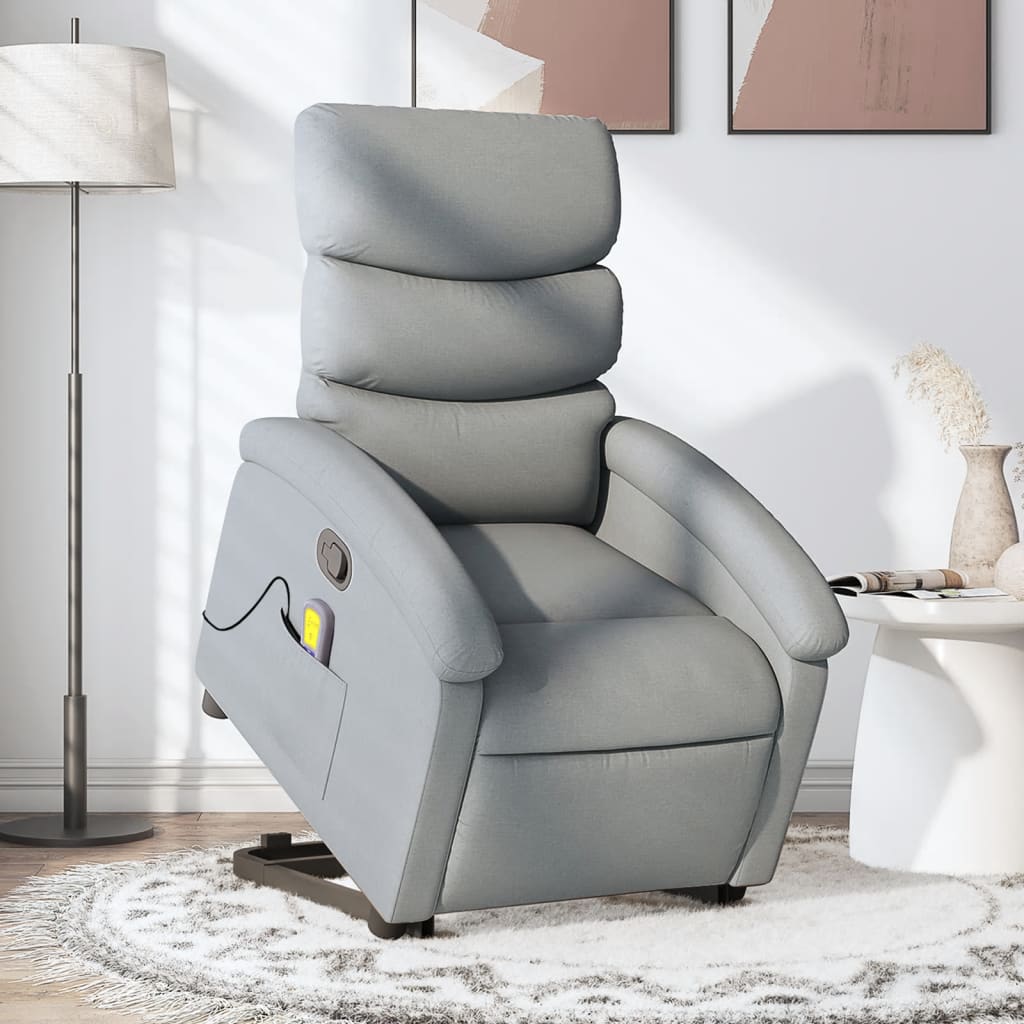 vidaXL Stand up Massage Recliner Chair Light Grey Fabric