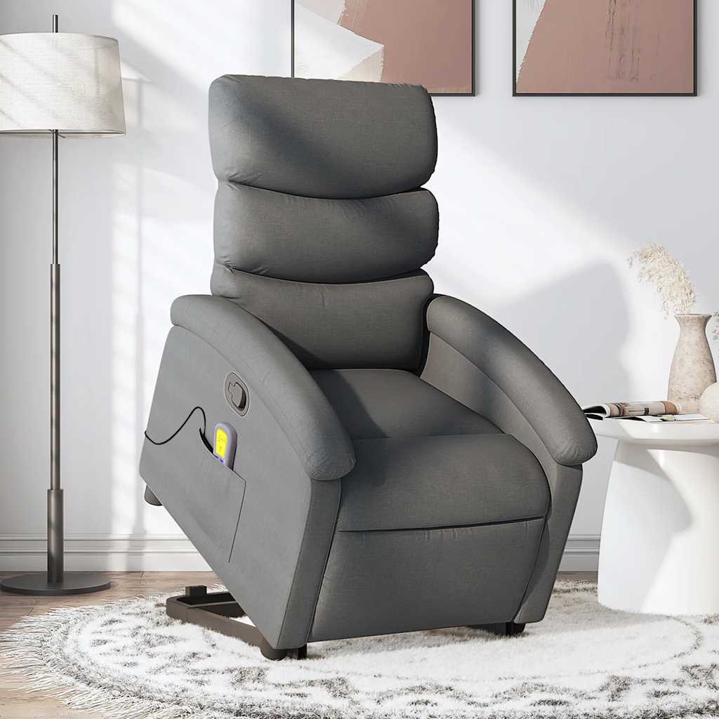 vidaXL Stand up Massage Recliner Chair Dark Grey Fabric