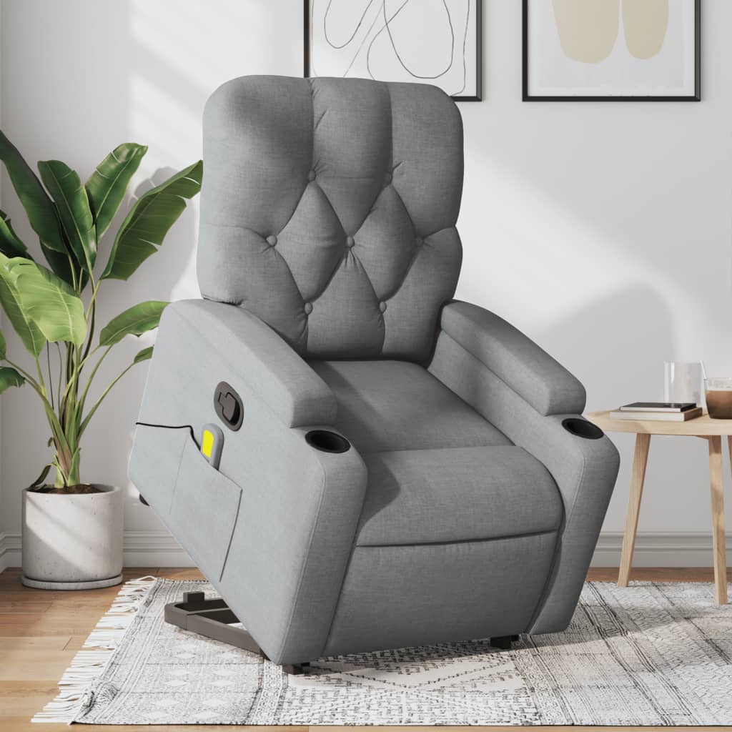 vidaXL Stand up Massage Recliner Chair Light Grey Fabric