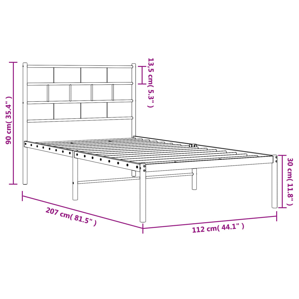 8721012188563_g_en_hd_7 vidaXL Metal Bed Frame without Mattress with Headboard Black 107x203 cm King Single - Image 9