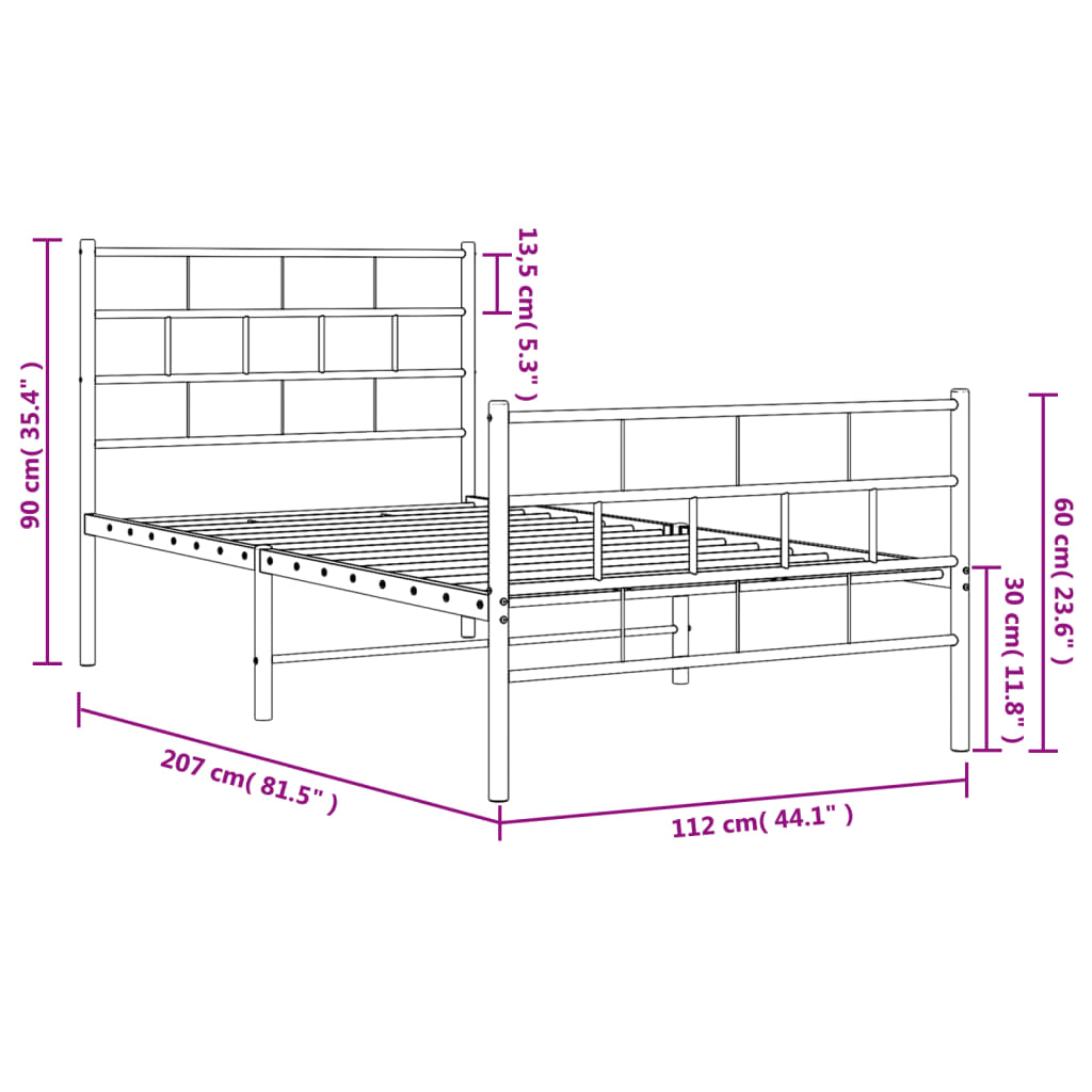 8721012188747_g_en_hd_7 vidaXL Metal Bed Frame without Mattress with Footboard Black 107x203 cm King Single - Image 9