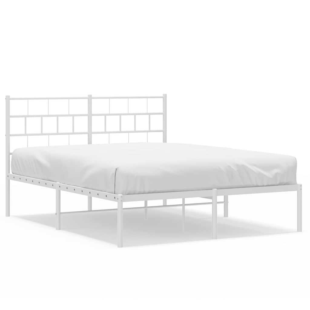8721012189119_a_en_hd_1 vidaXL Metal Bed Frame without Mattress with Headboard White 150x200 cm - Image 2