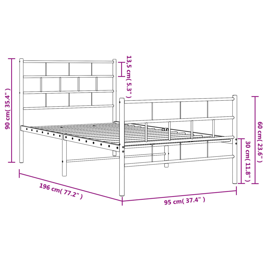 8721012189195_g_en_hd_7 vidaXL Metal Bed Frame without Mattress with Footboard White 90x190 cm - Image 9