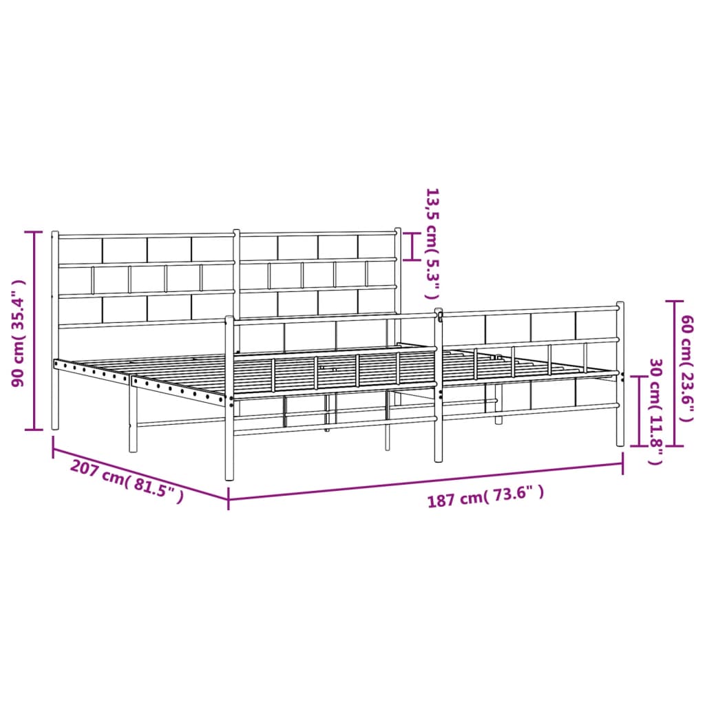 8721012189317_g_en_hd_7 vidaXL Metal Bed Frame without Mattress with Footboard White 183x203 cm King - Image 9