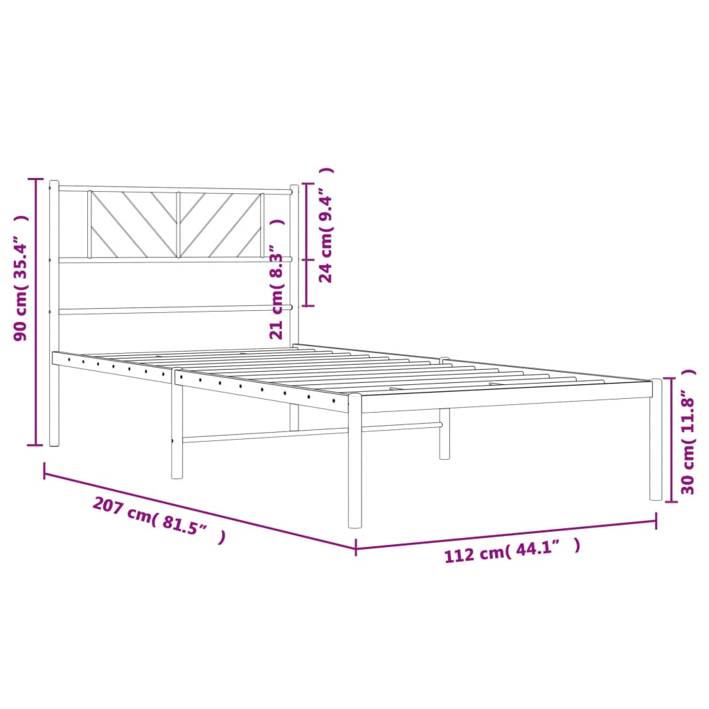 8721012190030_g_en_hd_7 vidaXL Metal Bed Frame without Mattress with Headboard White 107x203 cm King Single - Image 9