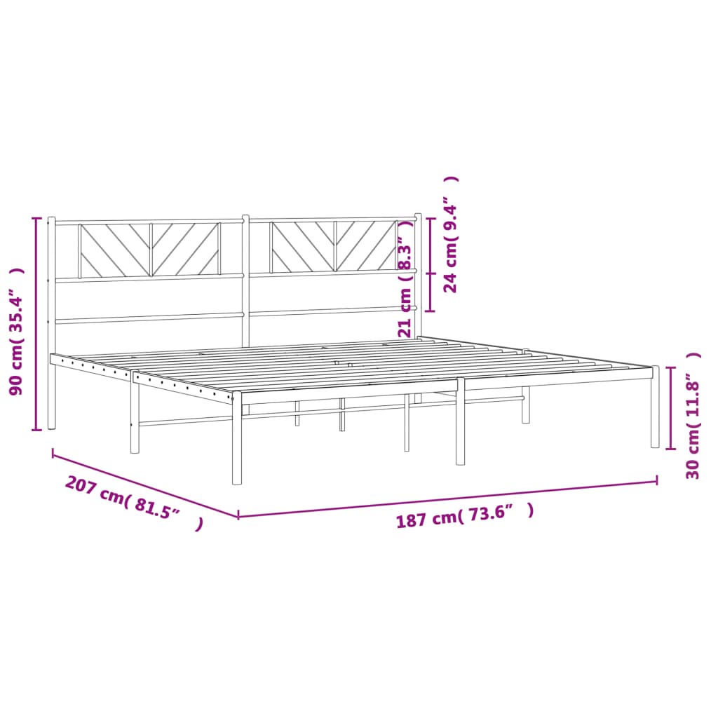 8721012190115_g_en_hd_7 vidaXL Metal Bed Frame without Mattress with Headboard White 183x203 cm King - Image 9