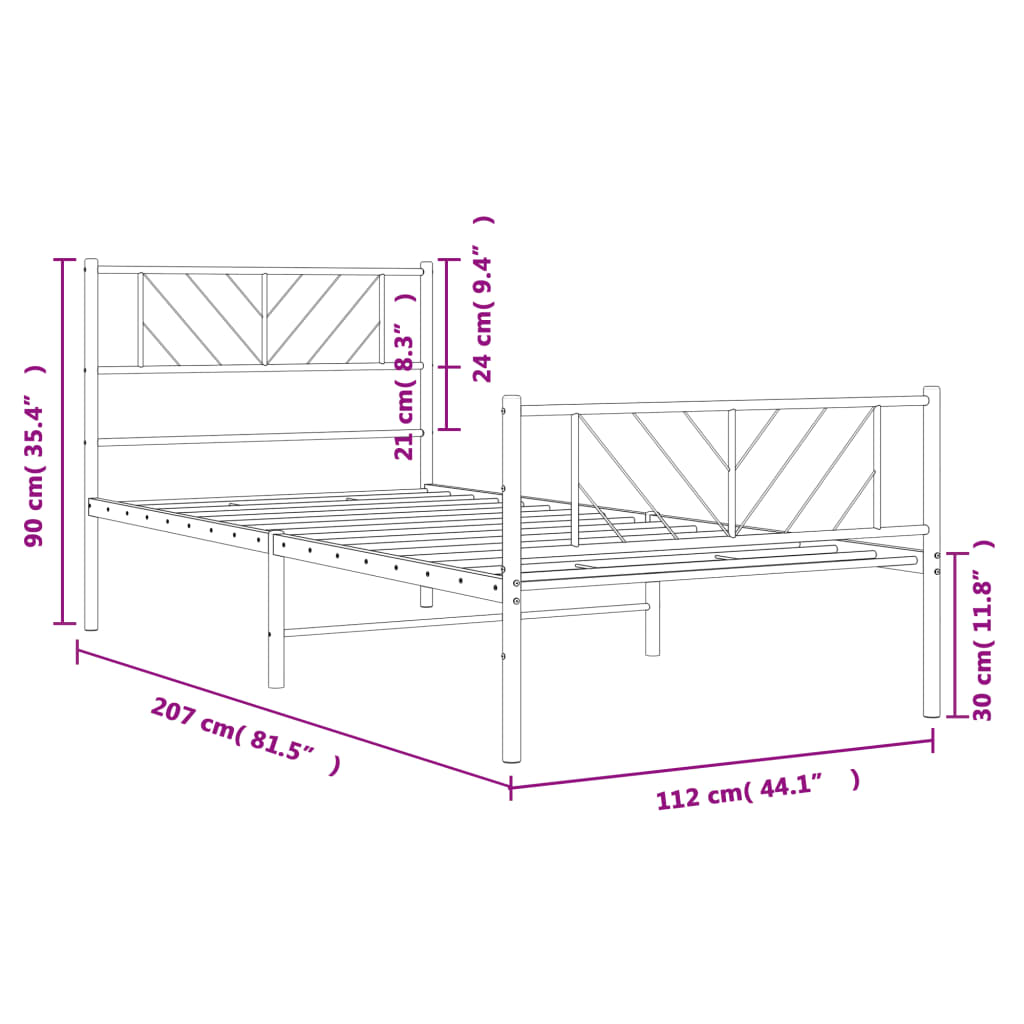 8721012190214_g_en_hd_7 vidaXL Metal Bed Frame without Mattress with Footboard White 107x203 cm King Single - Image 9